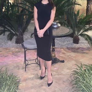 Ted Baker midi length black embellished neck dress